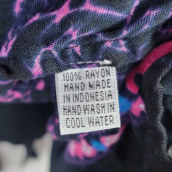 Whimsigoth Cardigan OS Kimono Sleeves Fringe Open Black Blue Pink Bohemian Print - Picture 6 of 7